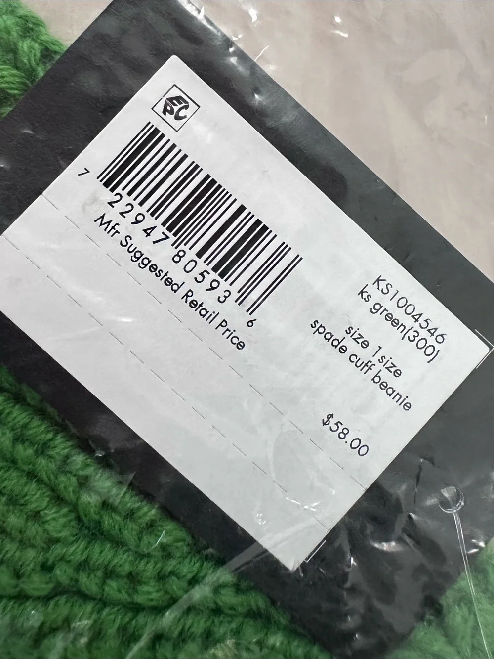 Kate Spade green Spade Cuff Beanie